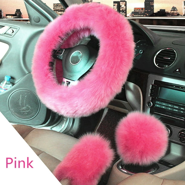 HOT Pink Elastic Fluffy Woolen Car Steering Wheel Cover Warm SPRING Universal
